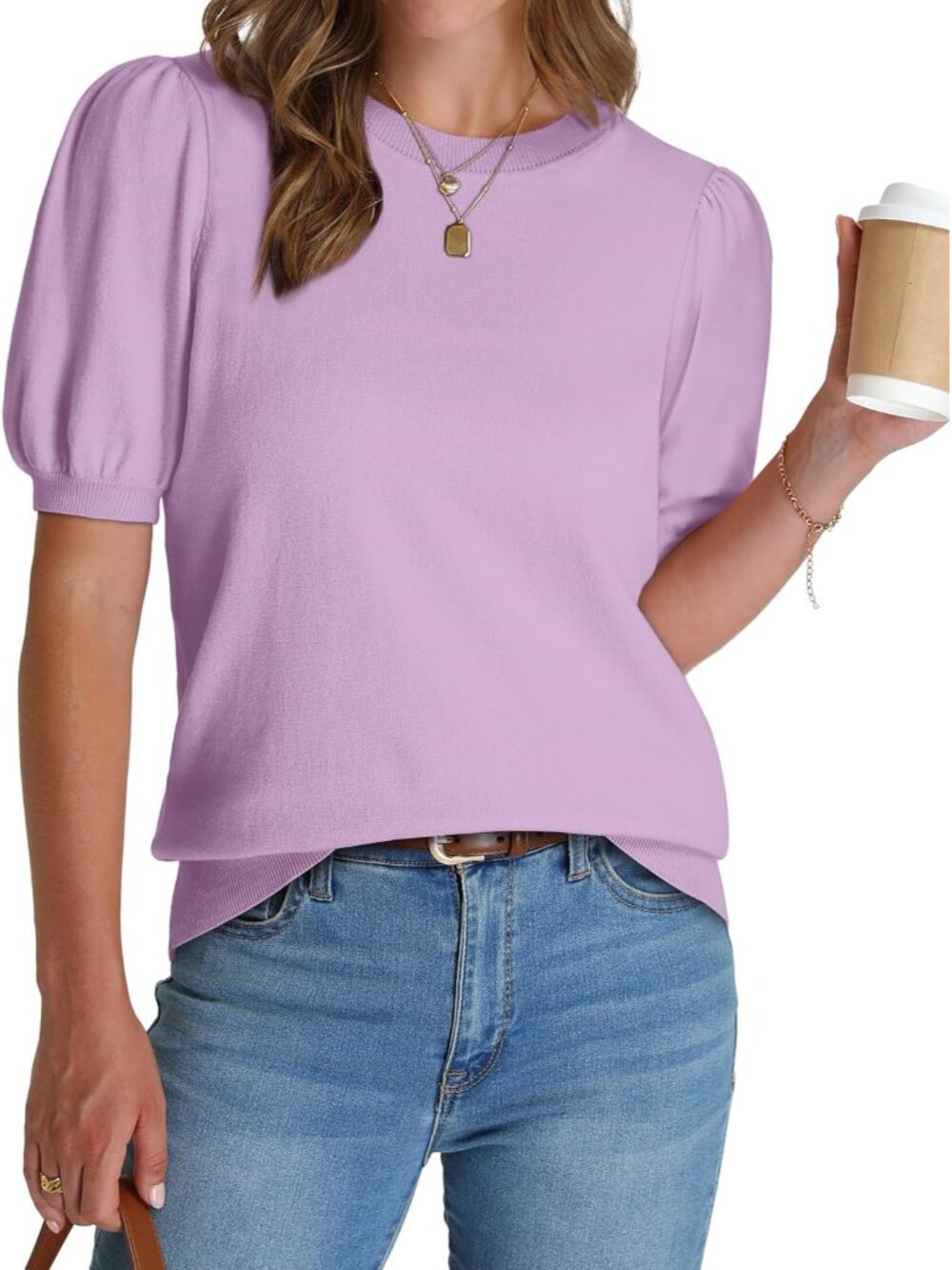 Women's Puff Short Sleeve Sweater 2026 Spring Summer Tops Trendy Business Causal